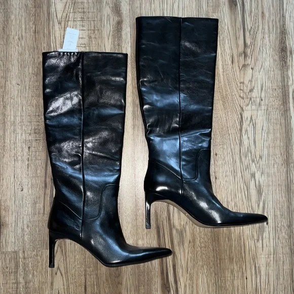 NEW! Zara 3.1” Heeled Leather Knee Boots Size 41 - Picture 7 of 14